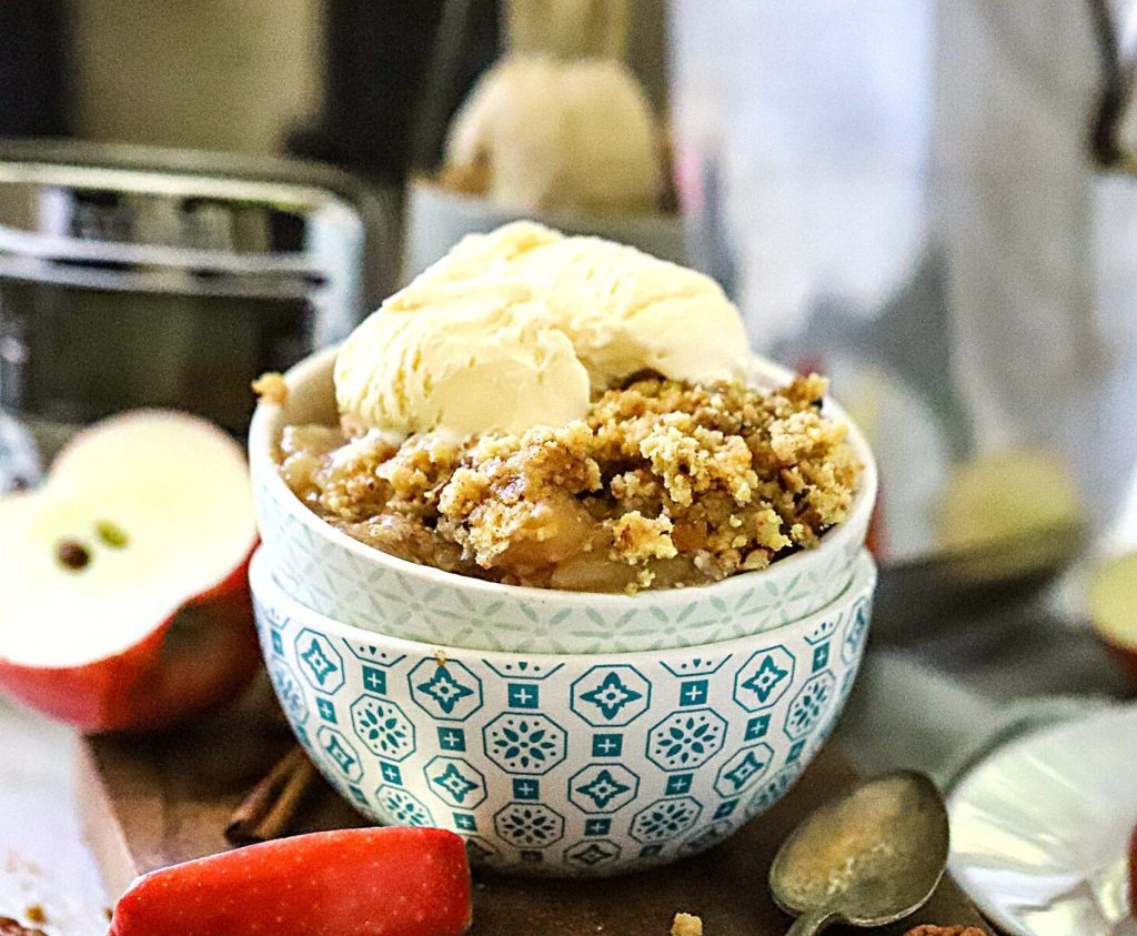 apple dump cake in a bowl