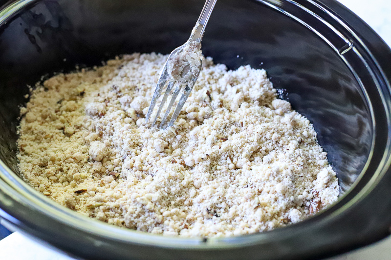 Ingredients for apple dump cake in the slow cooker