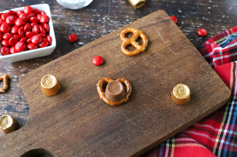 a Rolo candy on a pretzel