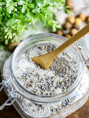 lavender bath salts in a glass jar