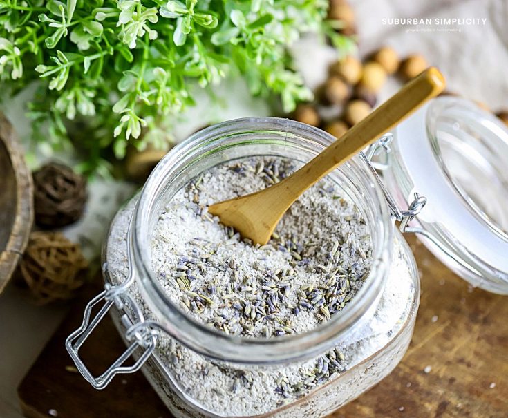 lavender bath salts in a glass jar