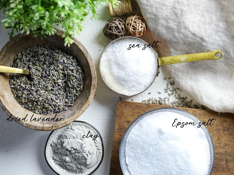 ingredients for bath salts with lavender