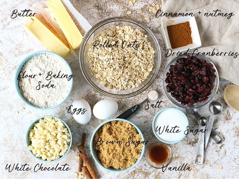 Ingredients for oatmeal cranberry cookies