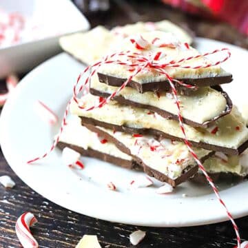 Peppermint Bark on a plate.