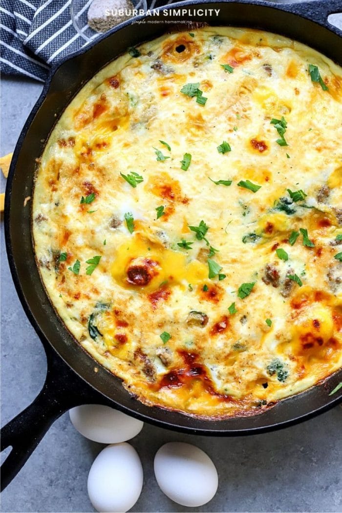 baked sausage frittata in a pan