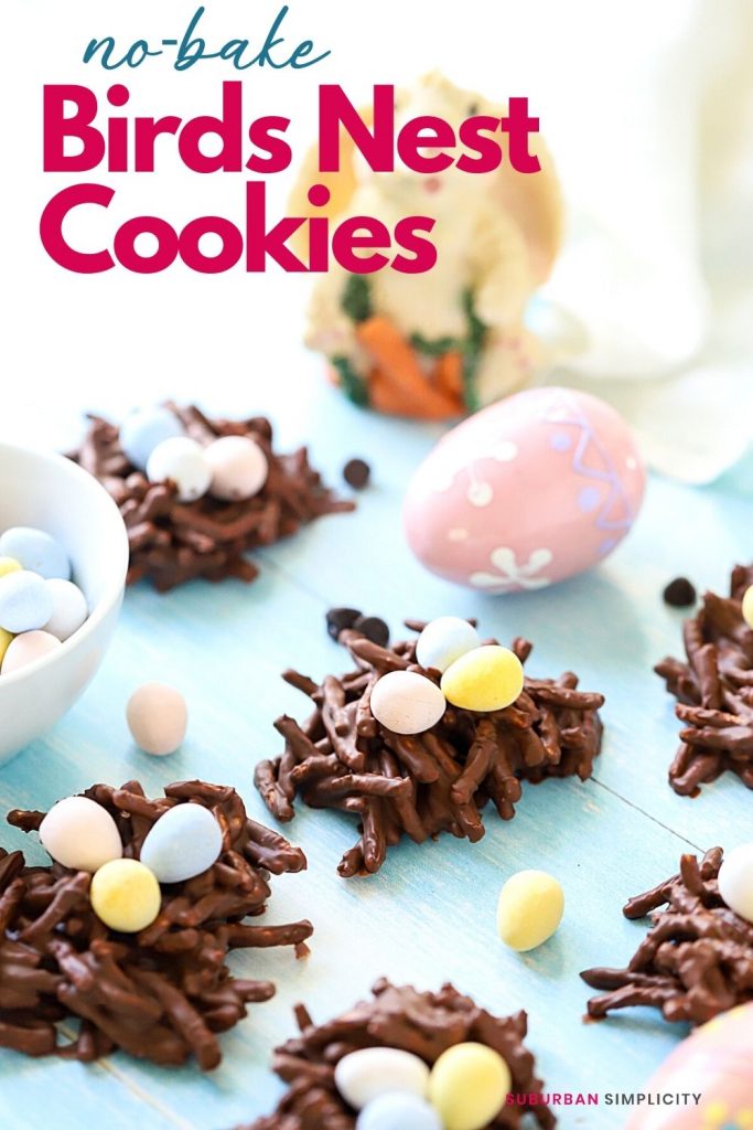 Try these fun No-Bake Birds Nest Cookies for an easy Easter dessert. Make them with melted chocolate and butterscotch, crunchy chow mein noodles, and top with candy eggs.