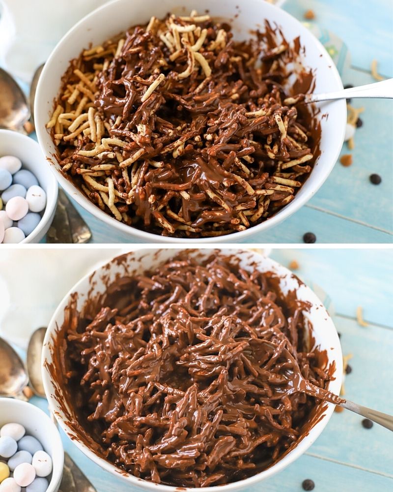 Chow Mein noodles mixed in chocolate