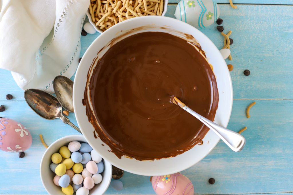 melted chocolate and butterscotch in a bowl