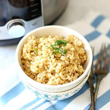 Brown Basmati rice in a bowl.