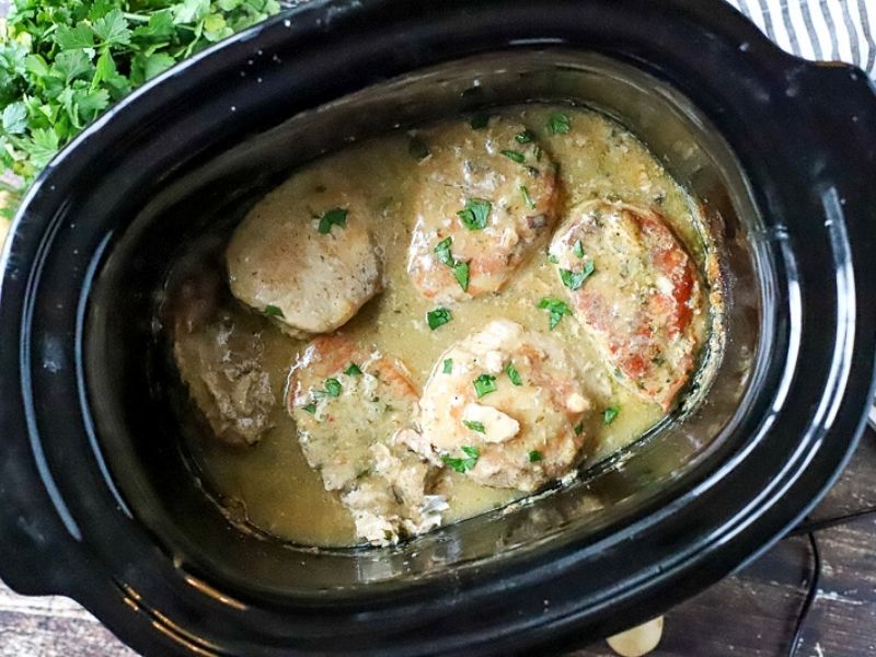 Cooked ranch pork chops in the crock pot