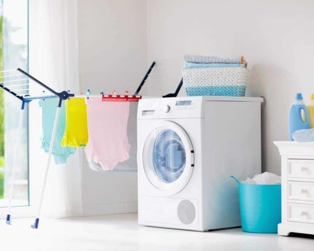 Washing machine with clothes outside