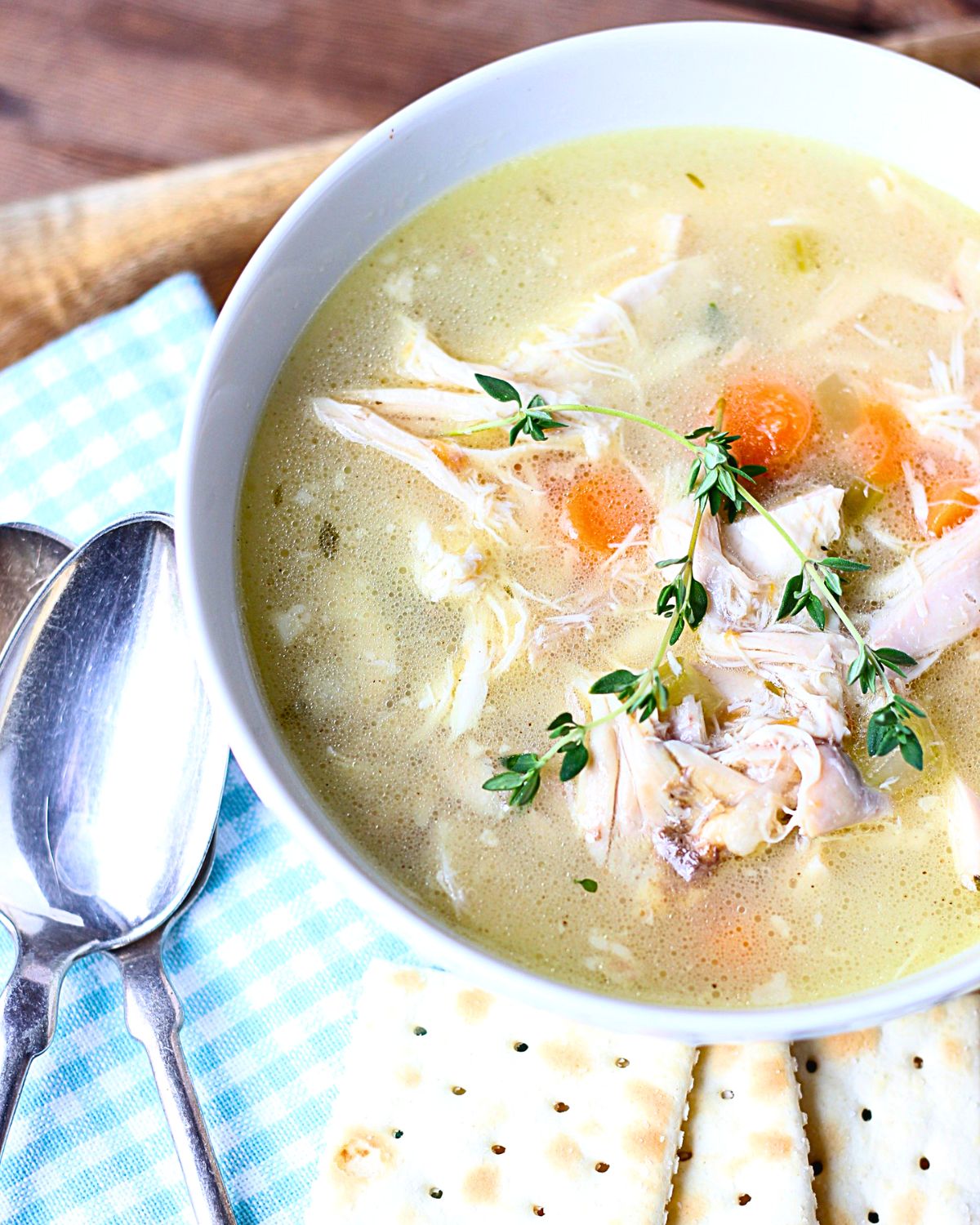 A bowl of homemade chicken soup.