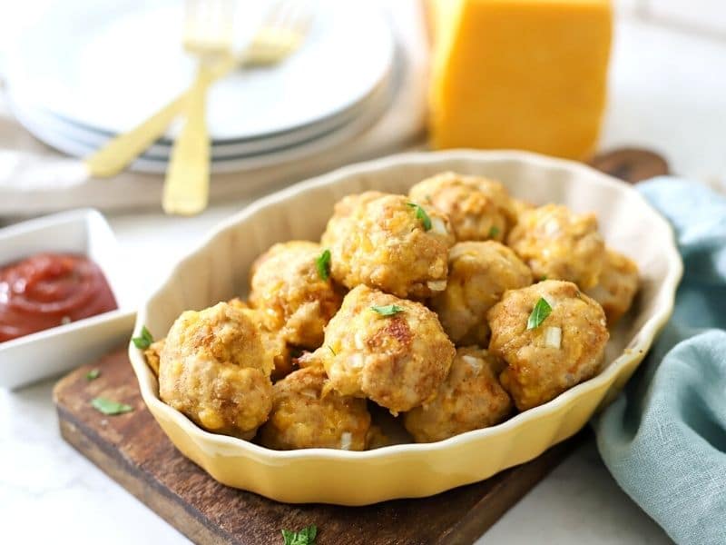 Baked chicken meatballs in a bowl