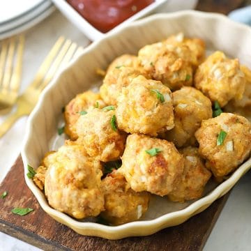 chicken meatballs with cheese in a bowl