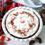 Peppermint cheesecake in a serving dish.