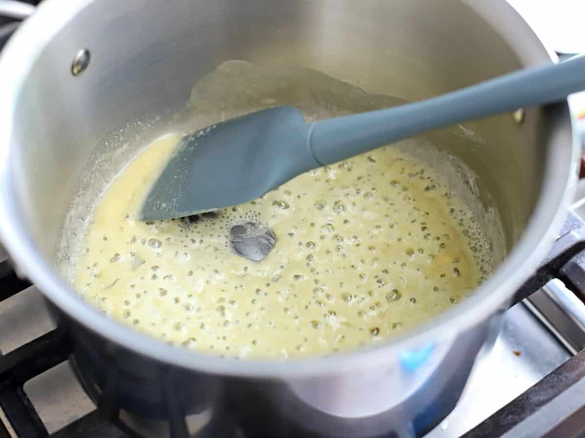 Make a butter and flour roux in a pot.