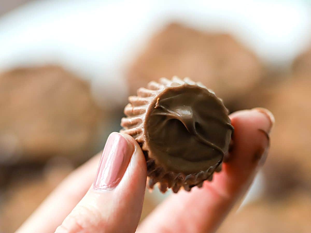 Peanut butter cup with chocolate on the bottom.