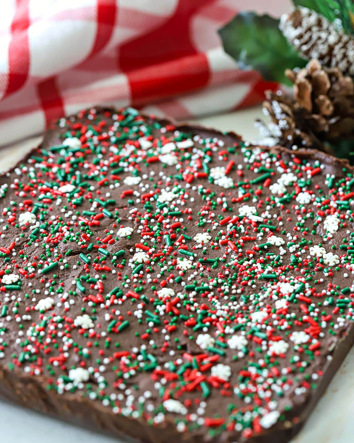 Pan of uncut chocolate fudge.