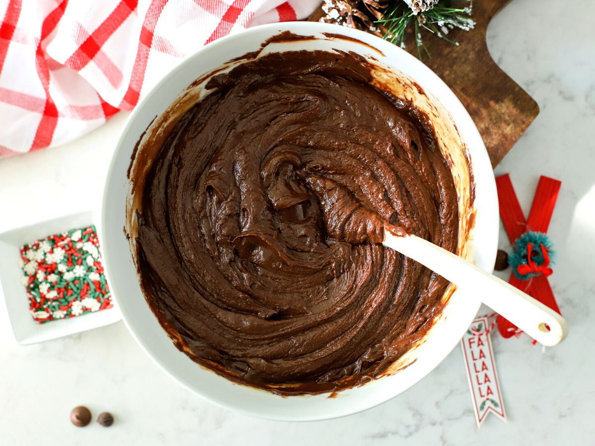 Melted chocolate and condensed milk in a bowl.