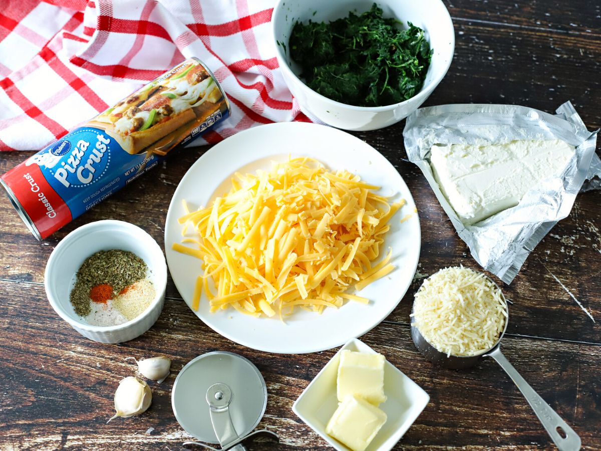 Ingredients to make spinach dip Christmas appetizer.