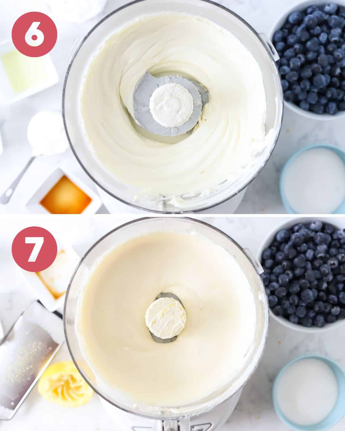 Images showing how to make cream cheese filling for a pie.