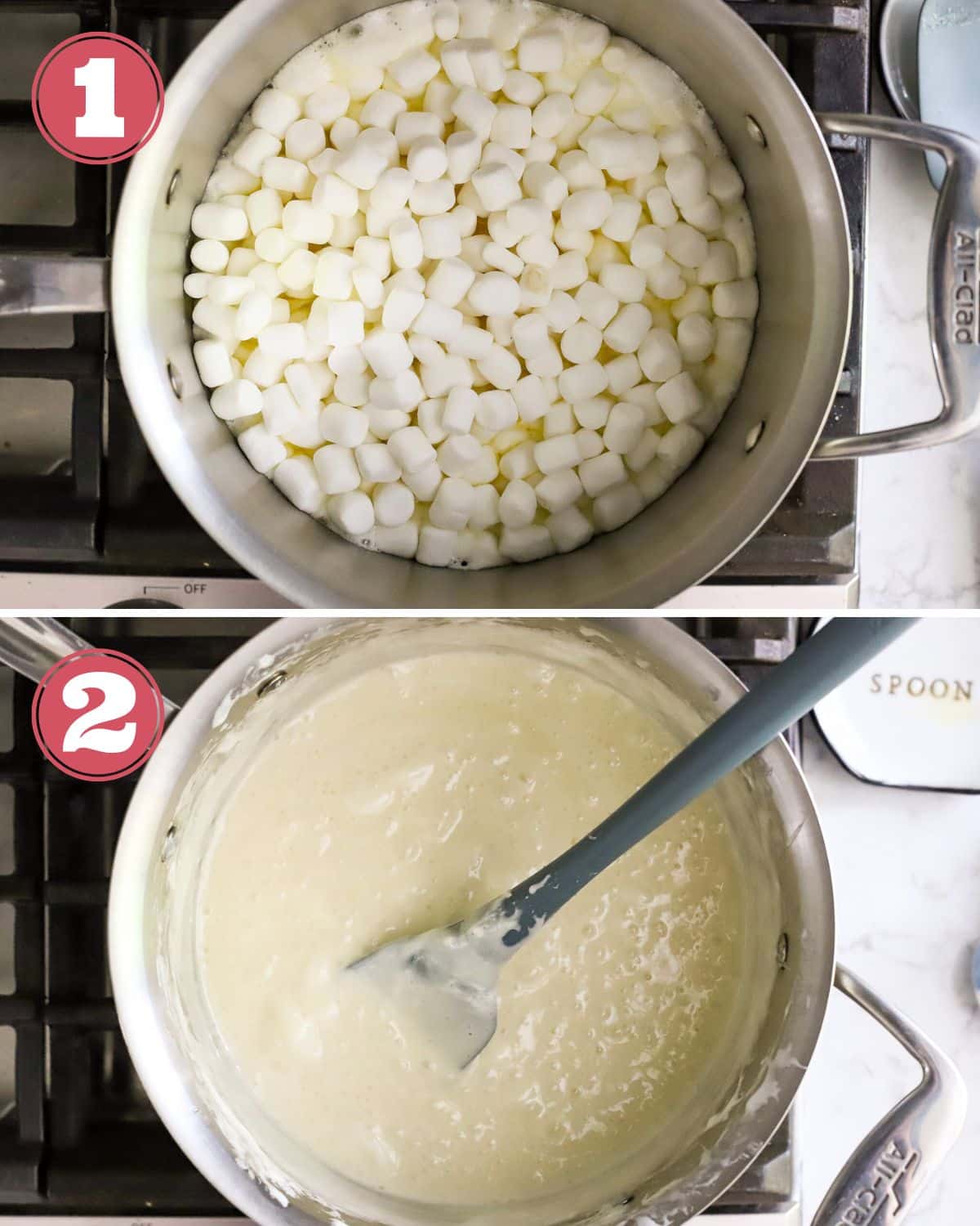 Marshmallows being melted in a pot.