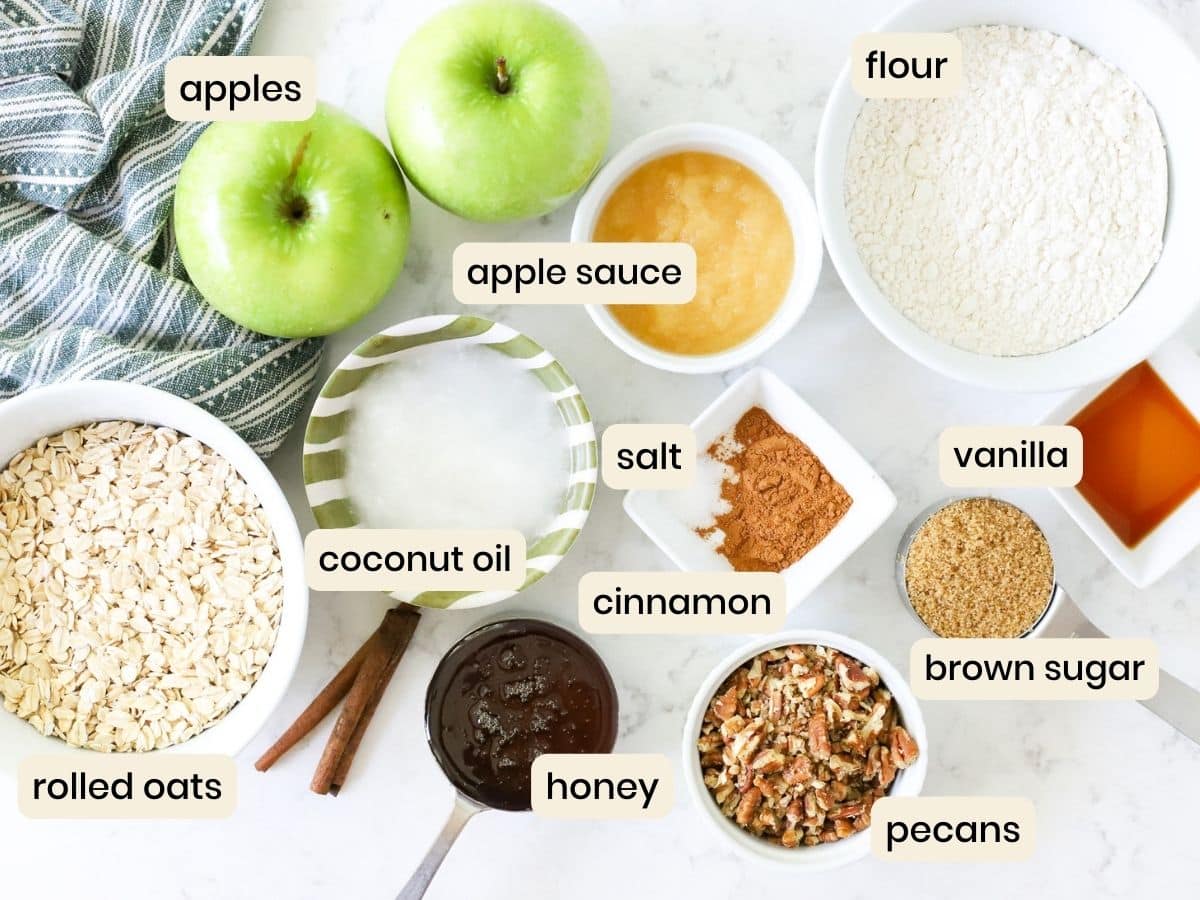 Ingredients to make apple oatmeal bars.