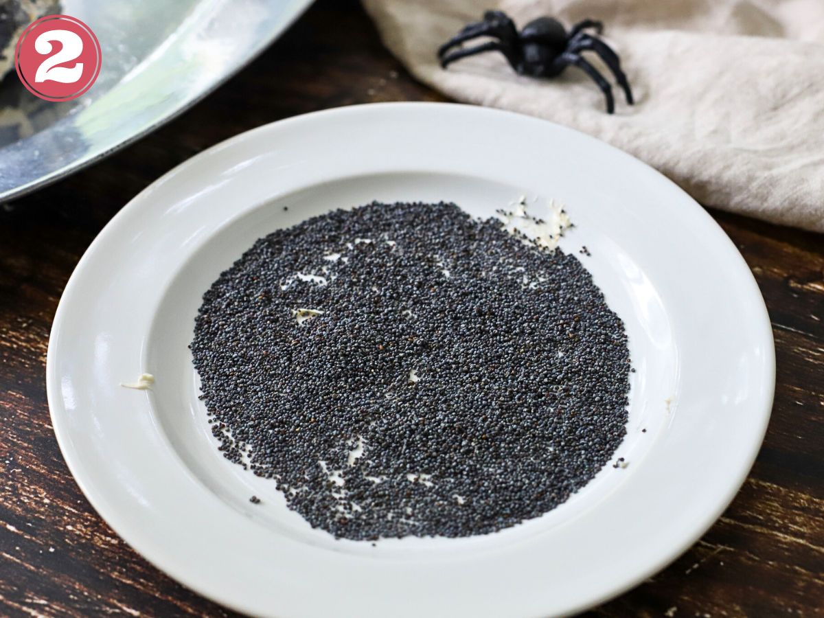 Poppy seeds on a plate.