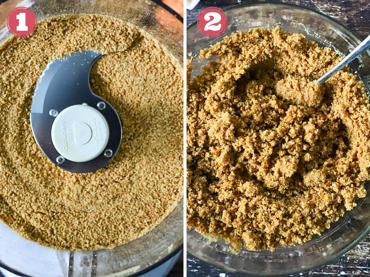 Graham cracker crumbs ground in a food processor.