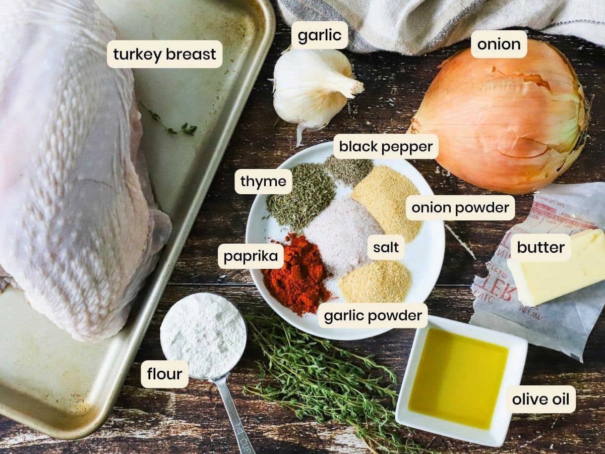 Ingredients to make a slow cooker turkey.