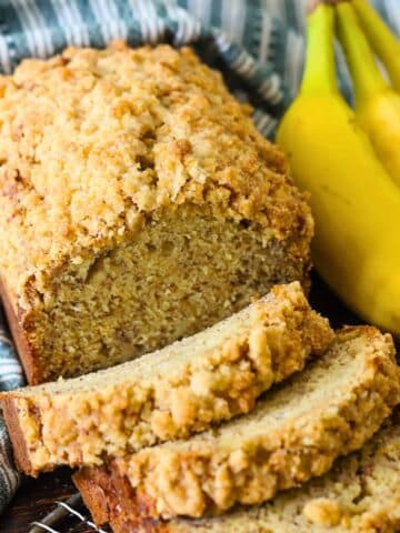 A loaf of banana bread ready to be frozen.