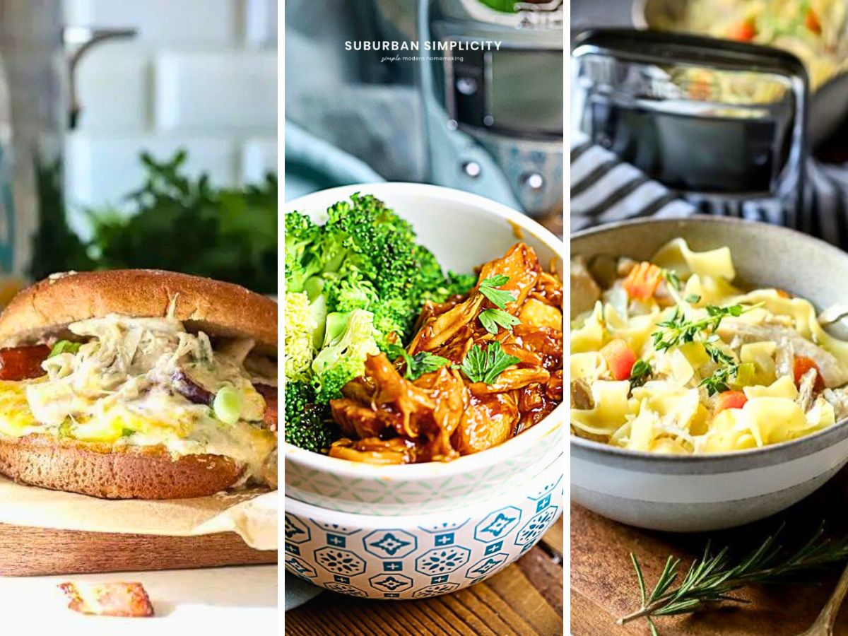 A collage of health slow cooker chicken recipes.