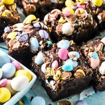 Easter Brownies with candy on top.