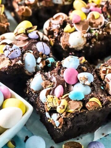 Easter Brownies with candy on top.