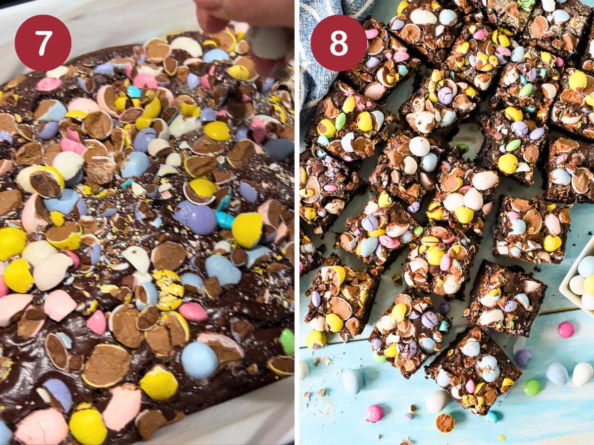 Easter candy on top of Easter Brownies.