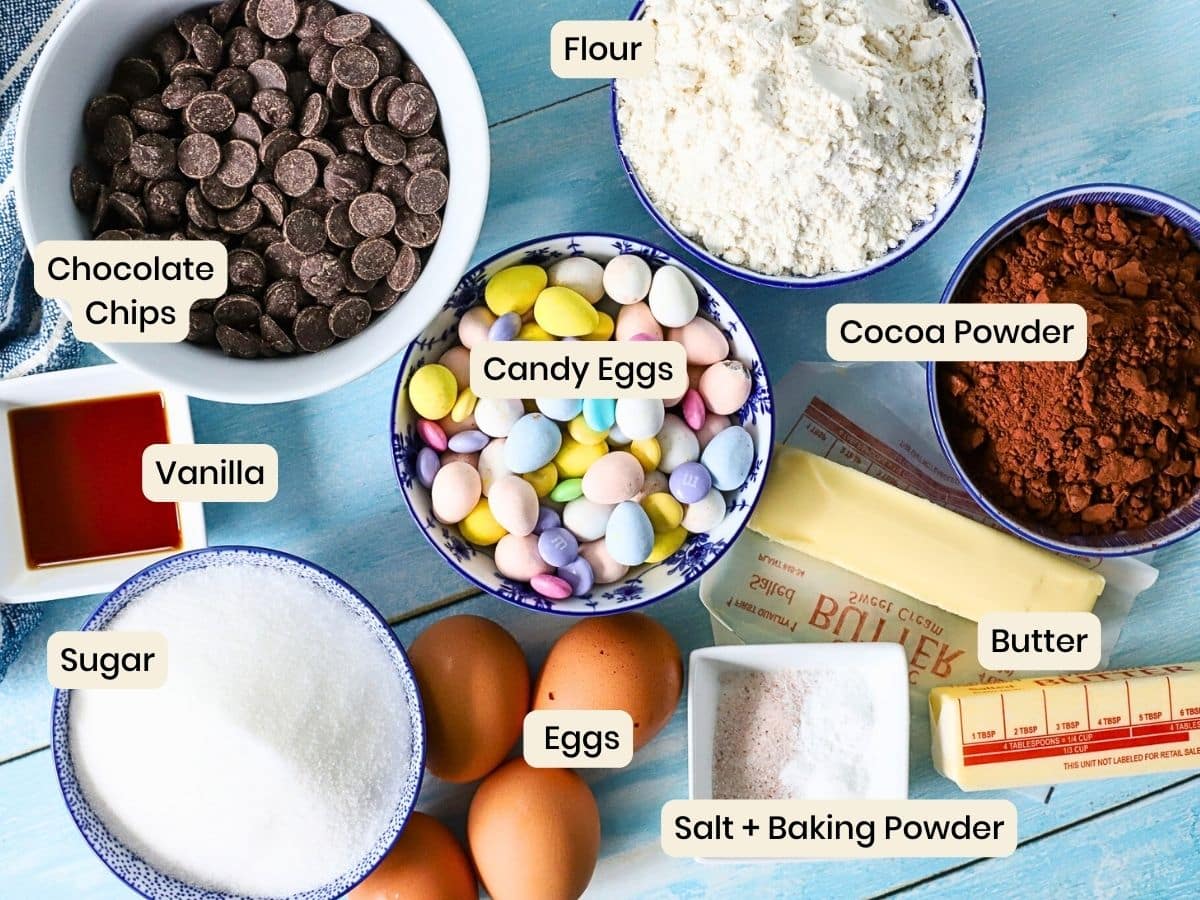 Ingredients to make brownies for Easter.