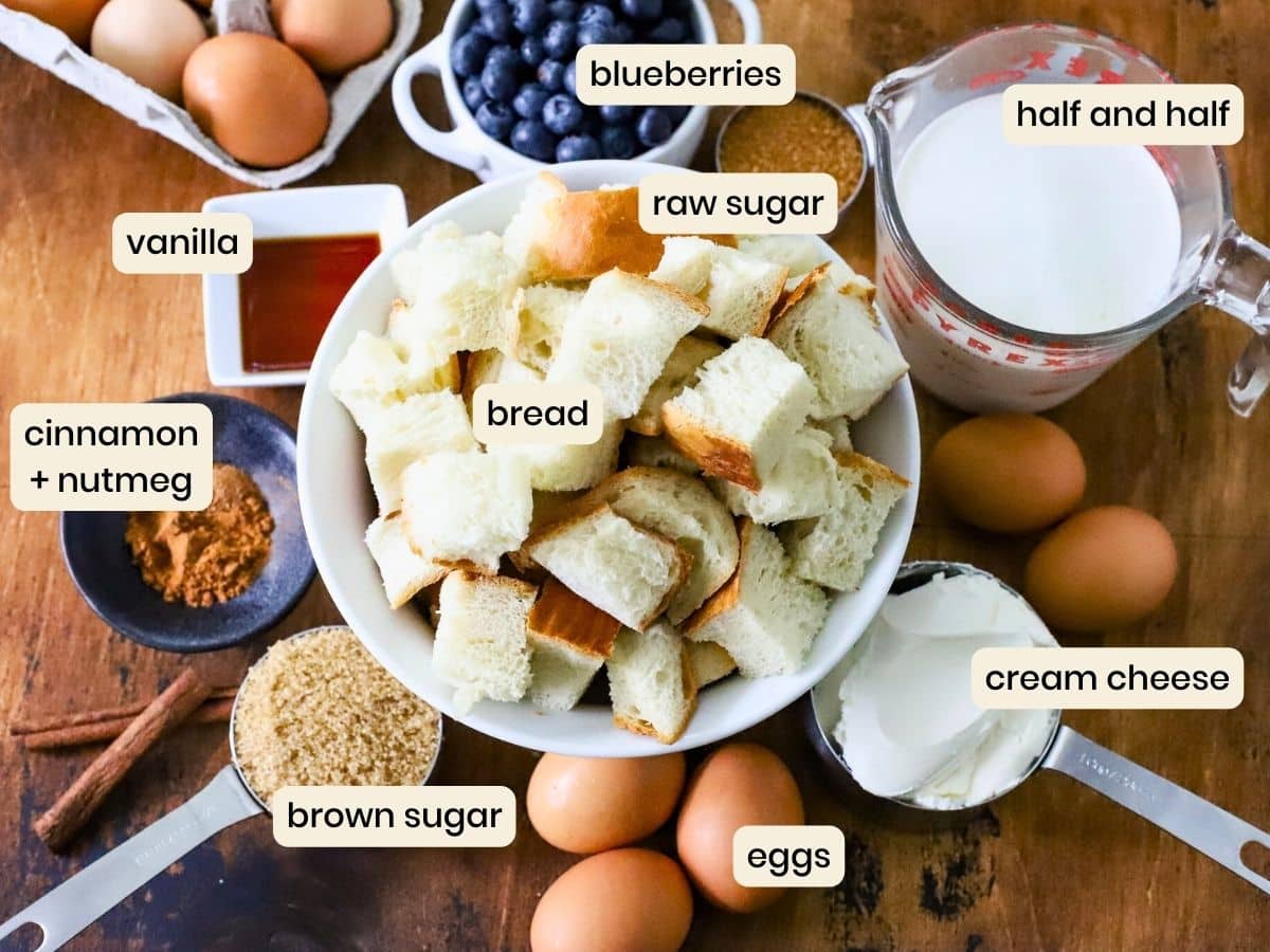 Ingredients to make overnight French toast breakfast bake.