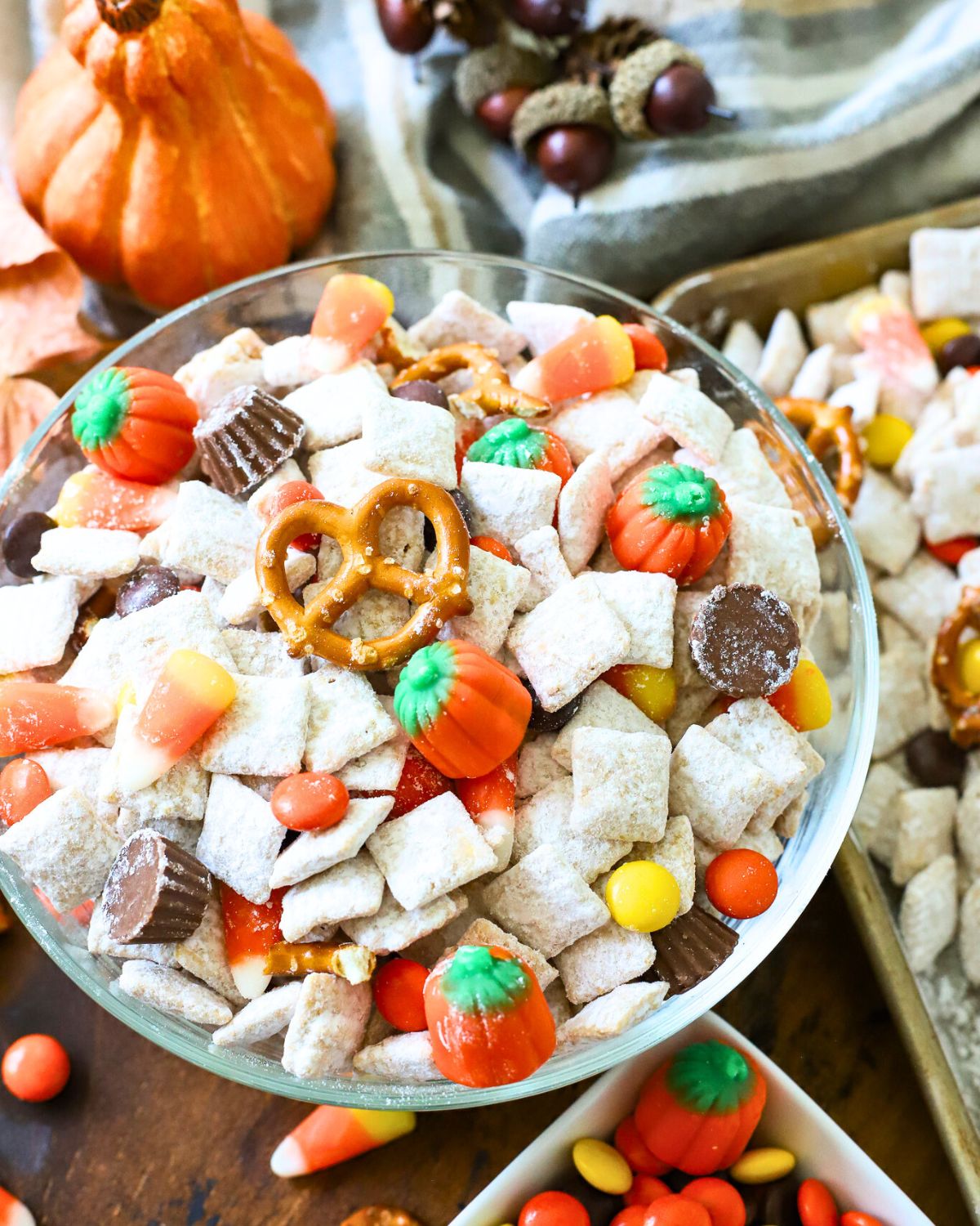 Fall Chex Mix snack mix in a bowl.