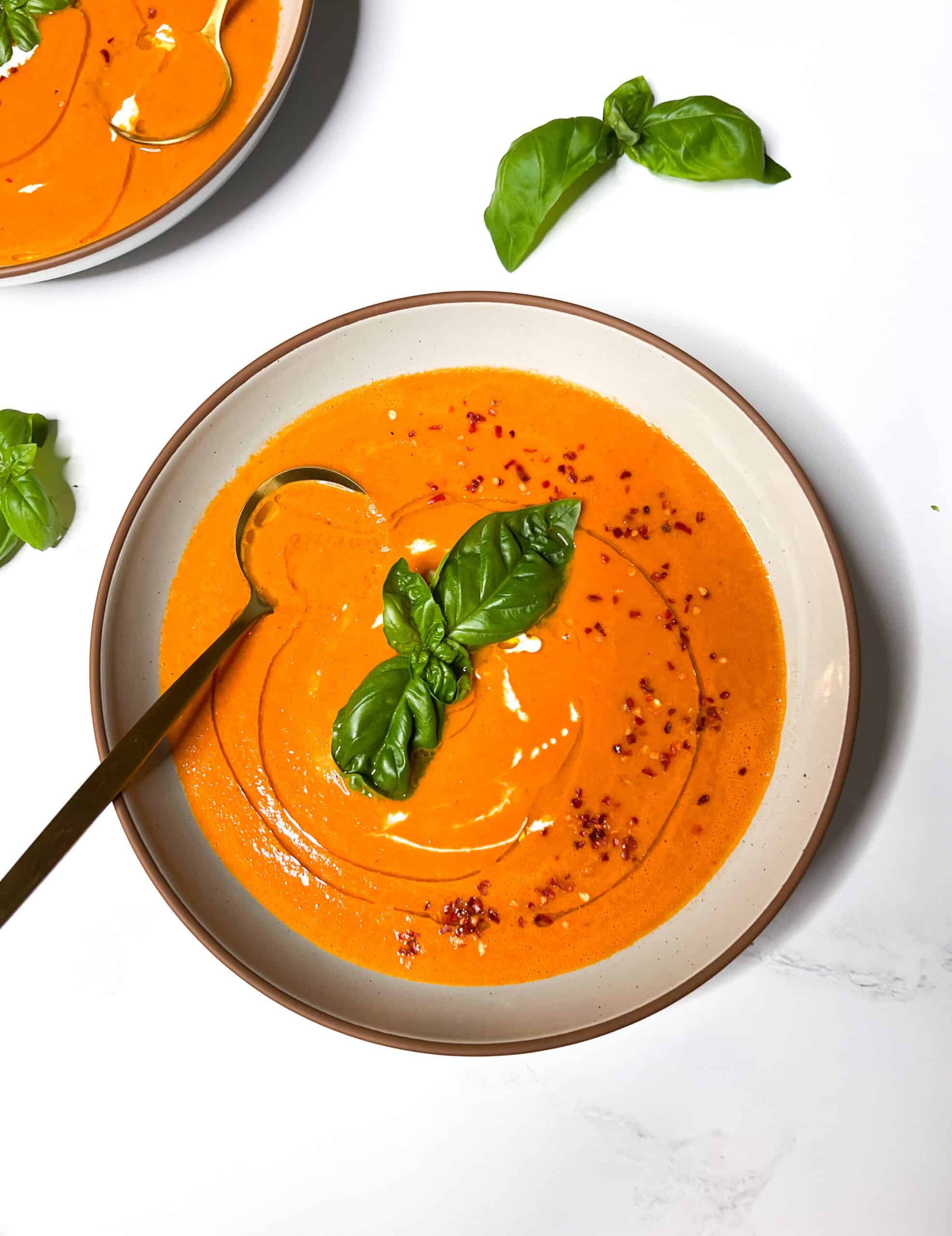 Tomato Basil Soup in Bowls