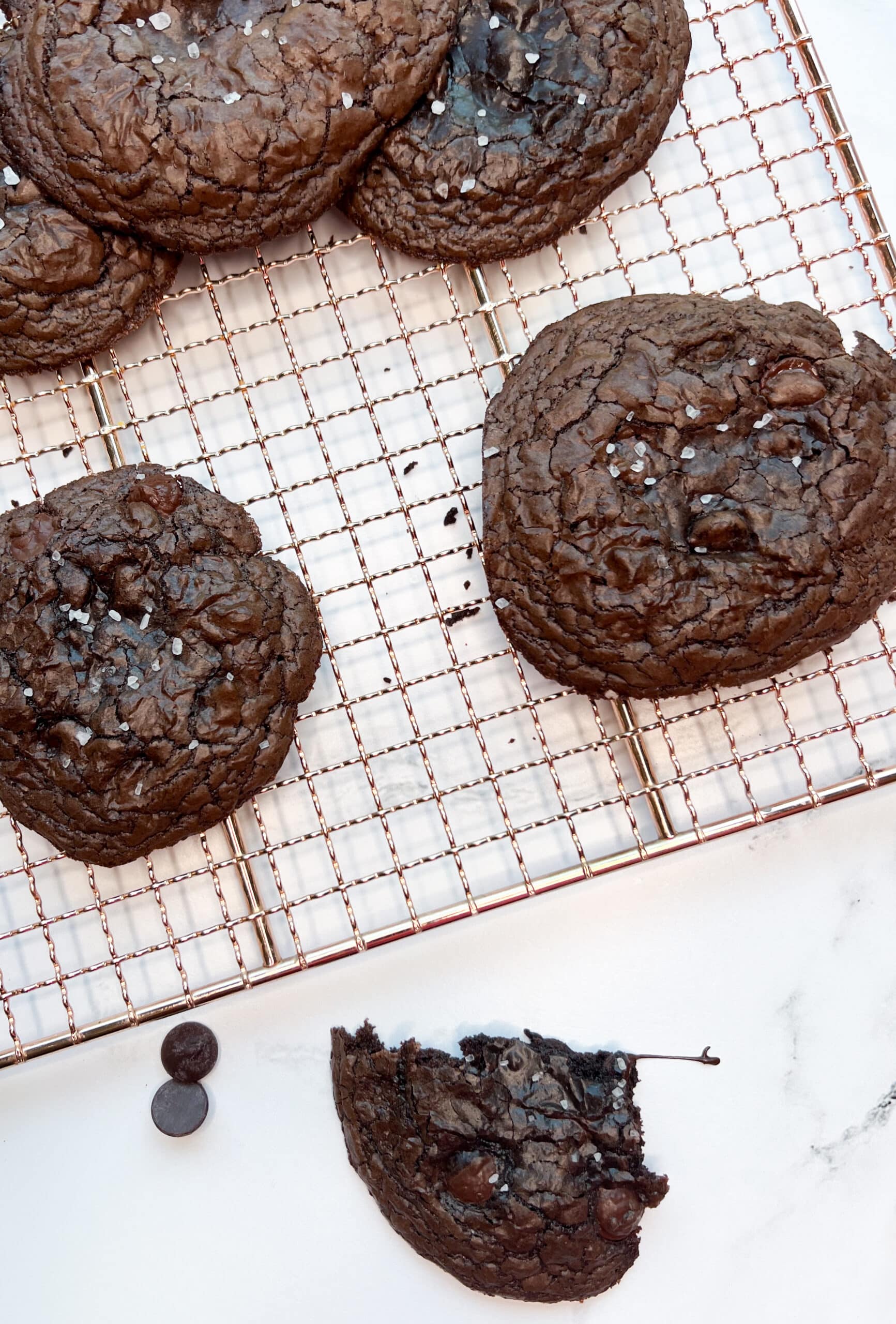 Brownie mix cookies topped with sea salt