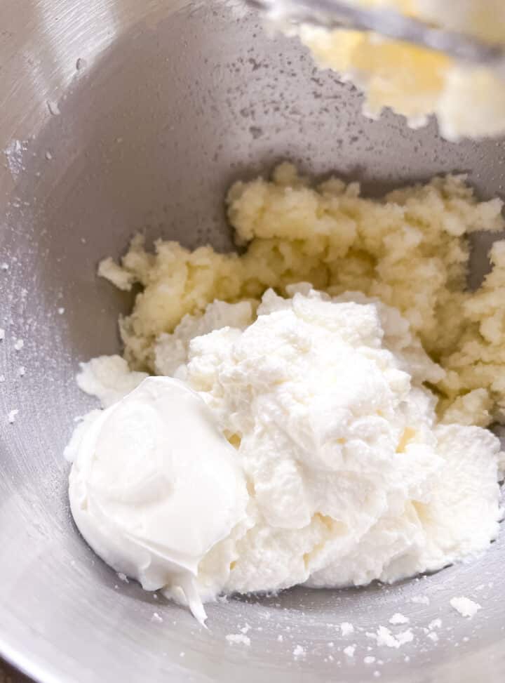 Sour cream and Ricotta added to creamed butter and sugar