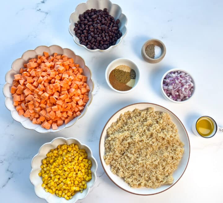 Ingredients for the Roasted Sweet Potato and Black Bean Quinoa Bowls