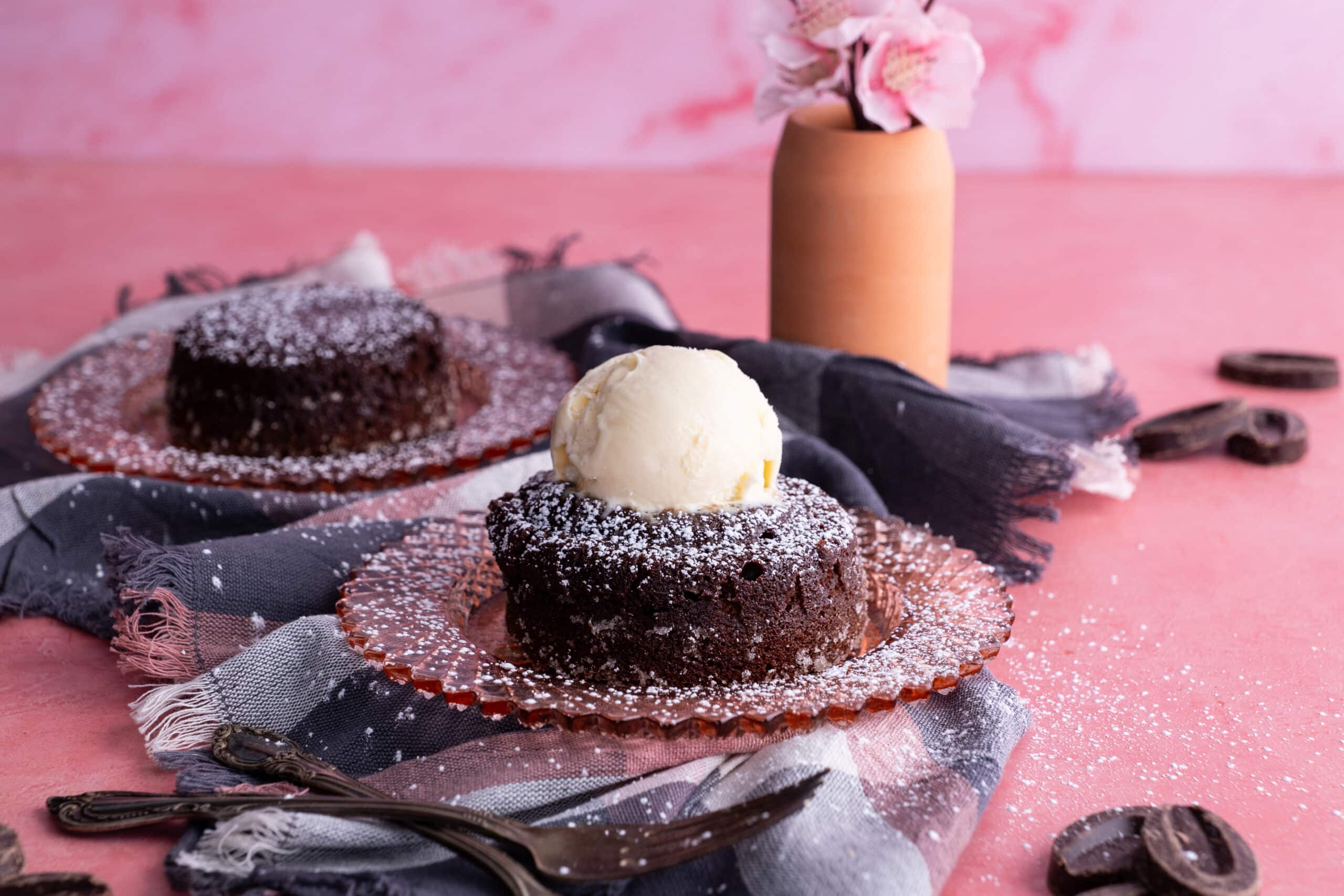 Chocolate Lava Cake recipe topped with vanilla ice cream