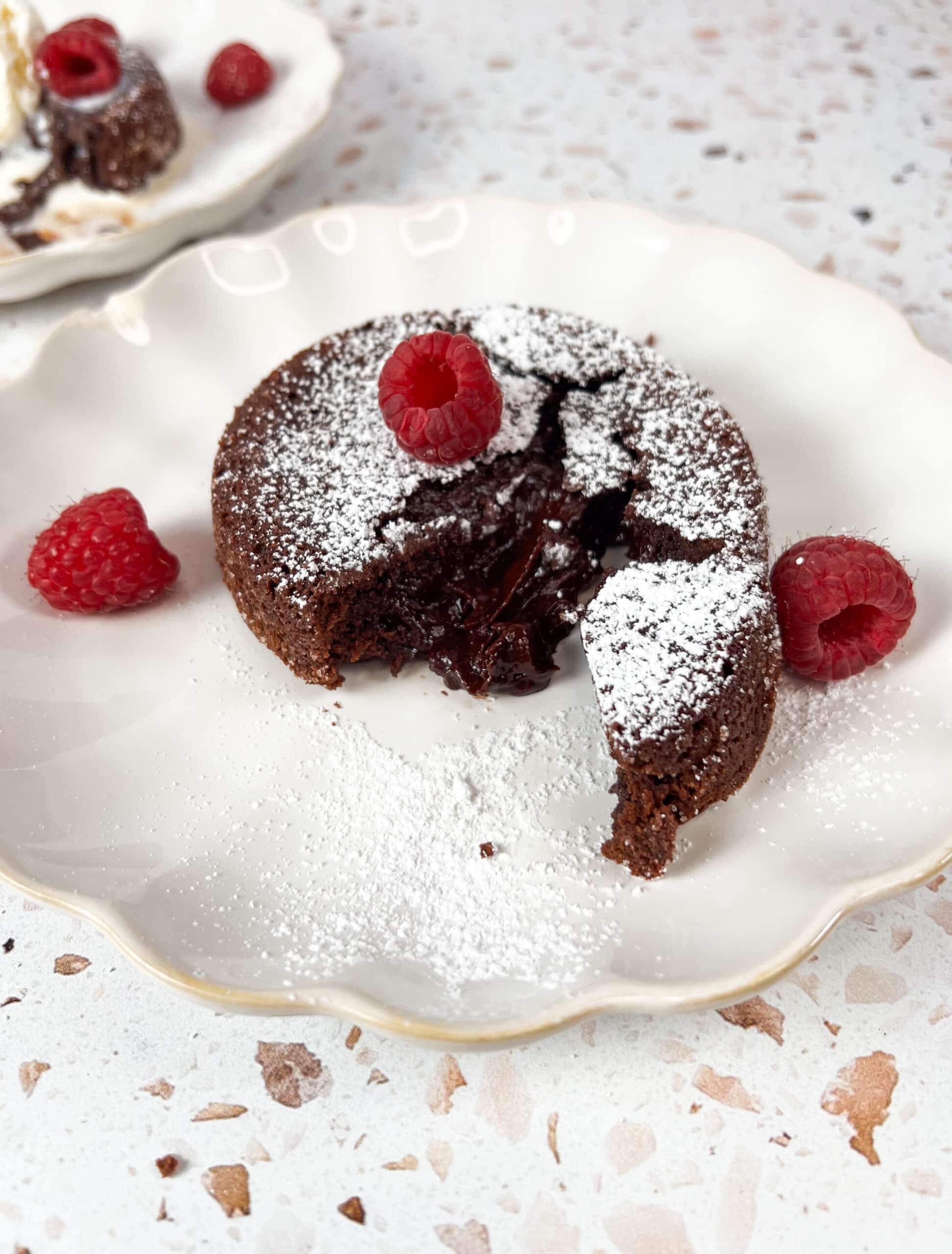 Chocolate Lava Cake topped with raspberries