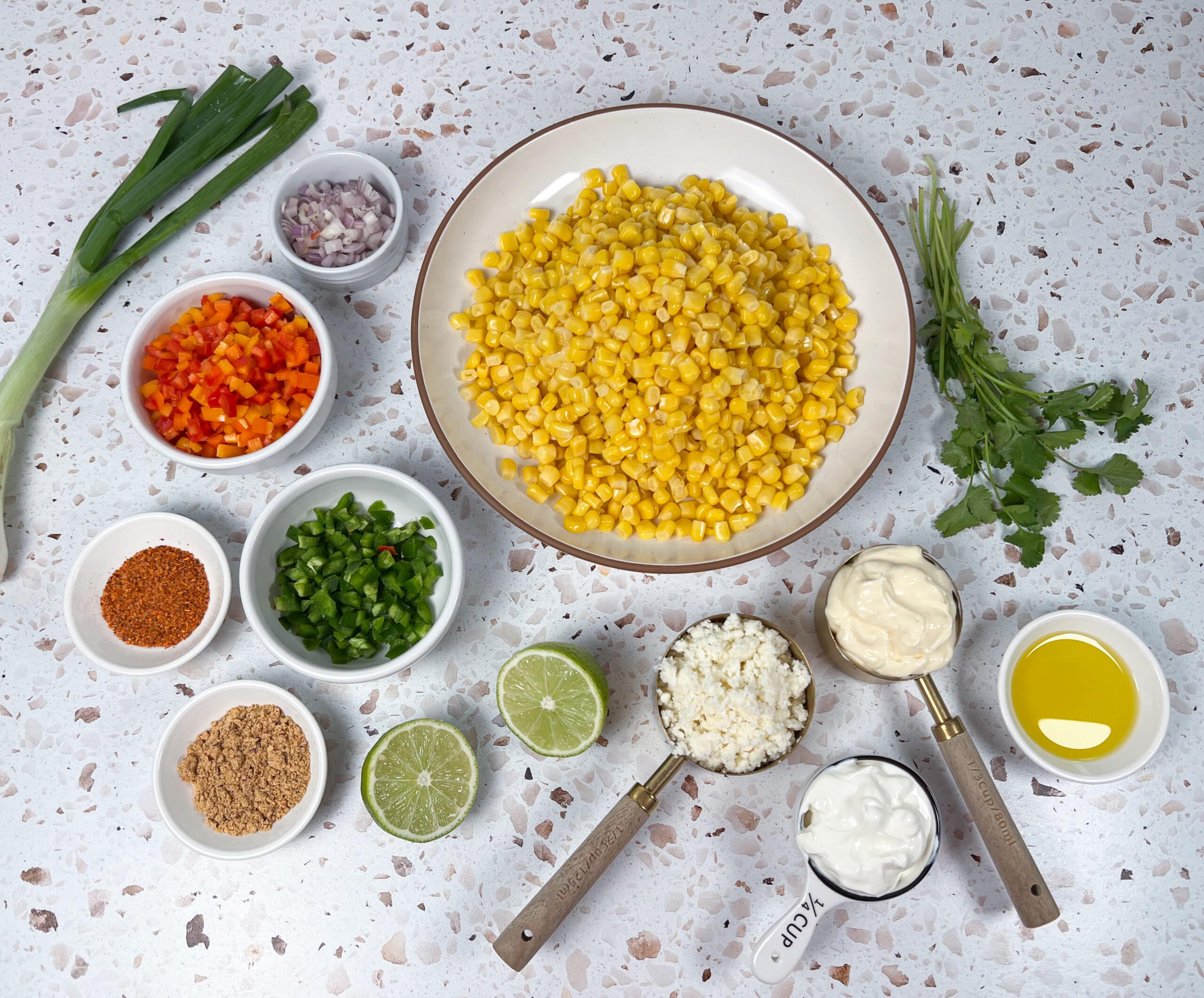 Ingredients needed to make elote corn dip