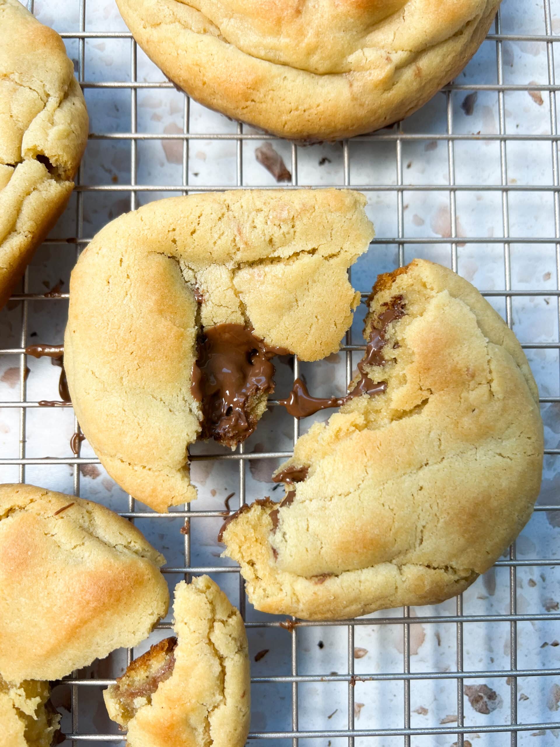 Nutella Stuffed Cookies broken apart